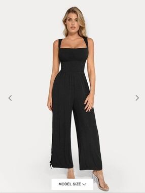 POPILUSH Shapewear Square Neck Tummy Control Wide Leg Jumpsuit Black - XL NWT